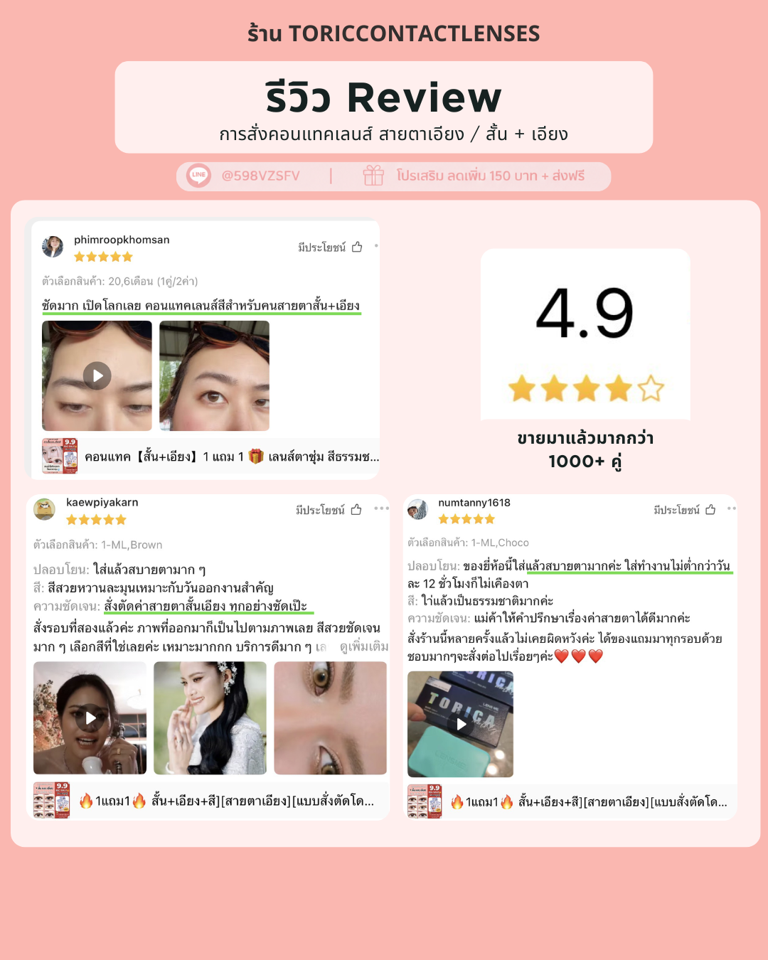 รวมรีวิวจากลูกค้า Toriccontactlenses